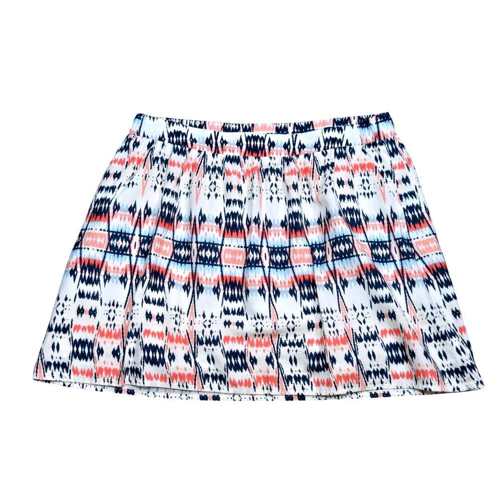 Old Navy Medium Ikat Tribal Print Mini Skirt Navy Coral Cream Pockets